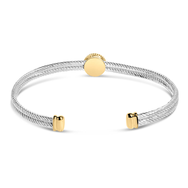 Bids.com 18K Yellow Gold Plated .925 Sterling Silver Diamond Accent  and Fleur Di Lis Medallion Bangle Bracelet (I-J Color, SI1-SI2 Clarity) - 7.25 Inches Bracelets White Smoke YellowWhite.Sterling Silver / 0.1