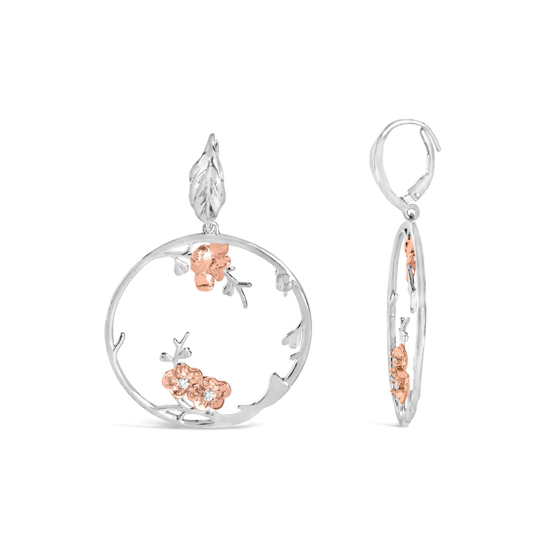 Bids.com Rose Gold Plated .925 Sterling Silver 1/10 Cttw Diamond Floral Hoop Earrings (I-J Color, SI1-SI2 Clarity) Earrings White Smoke WhiteRose.Sterling Silver / 0.1