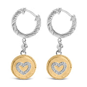 Bids.com 18K Yellow Gold Plated .925 Sterling Silver 1/8 Cttw Diamond Heart Medallion Drop and Dangle Earring (I-J Color, SI1-SI2 Clarity) Earrings White Smoke YellowWhite.Sterling Silver / 0.13