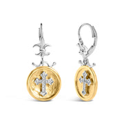 Bids.com 18K Yellow Gold Plated .925 Sterling Silver 1/8 Cttw Diamond Hammered Finished Medallion with Cross Drop and Dangle Earrings (I-J Color, SI1-SI2 Clarity) Earrings White Smoke YellowWhite.Sterling Silver / 0.13