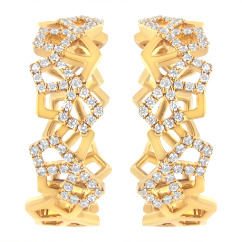 Bids.com 14K Yellow Gold 3/4 Cttw Diamond Honeycomb Hoop Earrings (G-H Color, SI1-SI2 Clarity) - 24MM Earrings White Smoke Yellow.Gold / 0.708