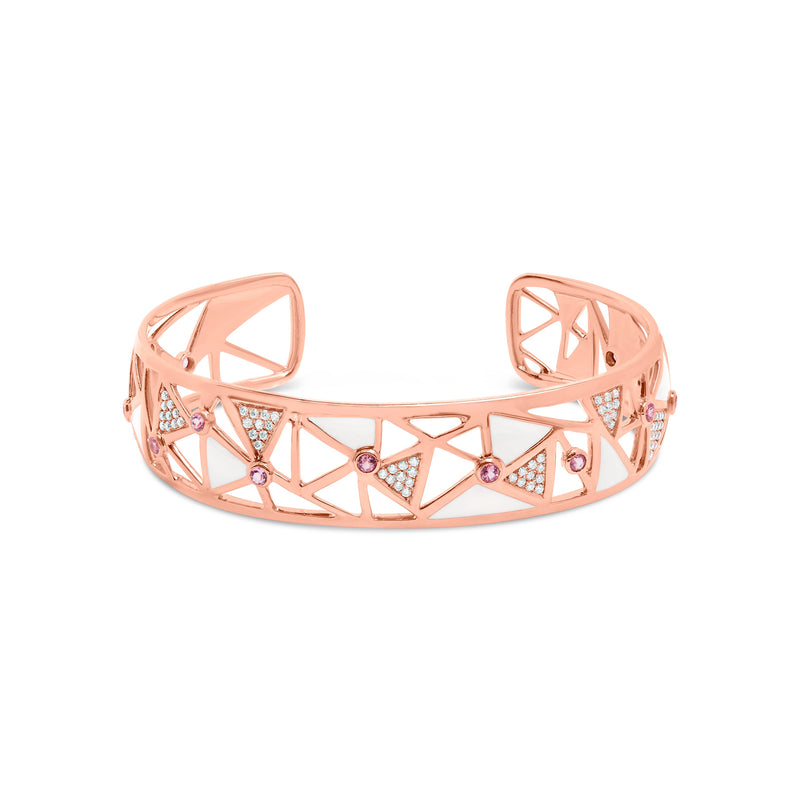 Bids.com 14K Rose Gold 5/8 Cttw Diamond with Pink Tourmaline Open Cuff Bangle with White Enamel (G-H Color, SI1-SI2 Clarity) - 7" Bracelets White Smoke Rose.Gold / 0.568