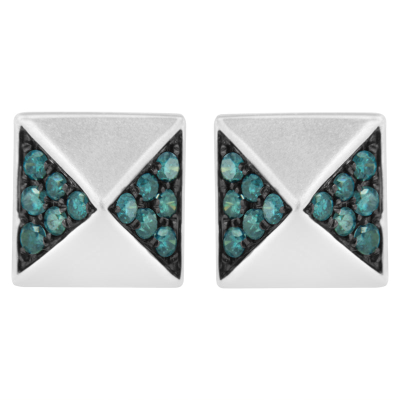 Bids.com 14K White Gold 1/4 Cttw Treated Blue Diamond Pyramid Stud Earring (Blue Color, SI1-SI2 Clarity) Earrings Gray White.Gold / 0.269
