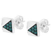 Bids.com 14K White Gold 1/4 Cttw Treated Blue Diamond Pyramid Stud Earring (Blue Color, SI1-SI2 Clarity) Earrings White Smoke White.Gold / 0.269