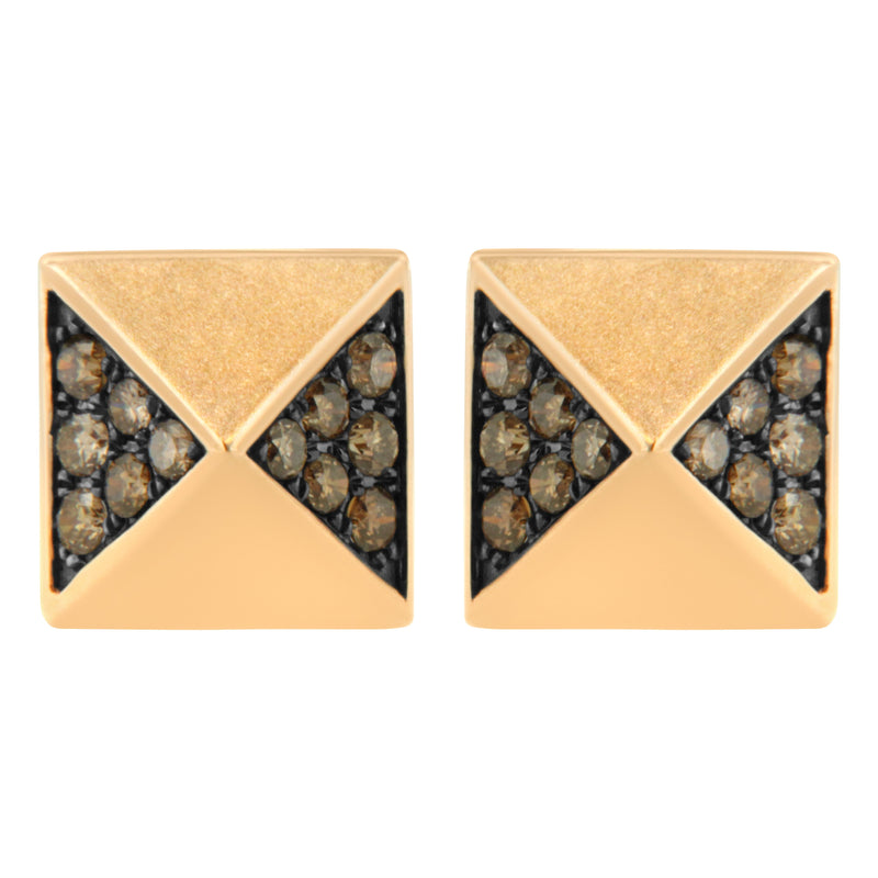 Bids.com 14K Rose Gold 1/4 Cttw Brown Diamond Pyramid Stud Earring (Brown Color, SI1-SI2 Clarity) Earrings Light Goldenrod Rose.Gold / 0.28
