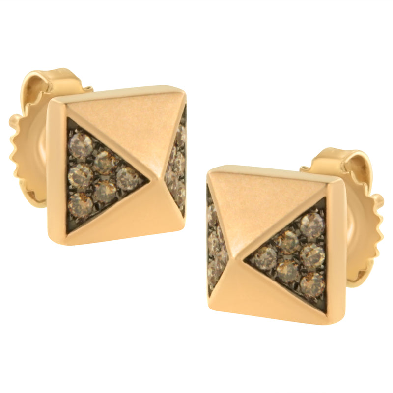 Bids.com 14K Rose Gold 1/4 Cttw Brown Diamond Pyramid Stud Earring (Brown Color, SI1-SI2 Clarity) Earrings White Smoke Rose.Gold / 0.28