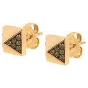 Bids.com 14K Rose Gold 1/4 Cttw Brown Diamond Pyramid Stud Earring (Brown Color, SI1-SI2 Clarity) Earrings White Smoke Rose.Gold / 0.28