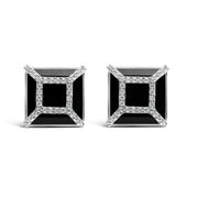 Bids.com 14K White Gold 3/8ct Diamond with 11x11MM Black Onyx Stud Earrings (G-H Color, SI1-SI2 Clarity) Earrings White Smoke White.Gold / 0.387