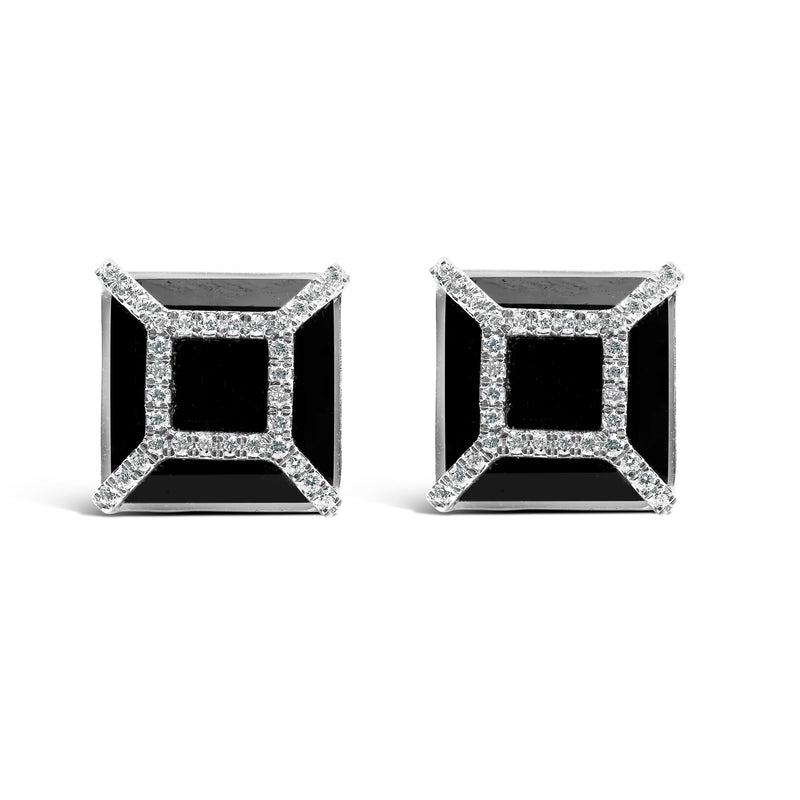 Bids.com 14K White Gold 3/8ct Diamond with 11x11MM Black Onyx Stud Earrings (G-H Color, SI1-SI2 Clarity) Earrings White Smoke White.Gold / 0.387