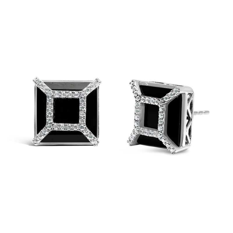 Bids.com 14K White Gold 3/8ct Diamond with 11x11MM Black Onyx Stud Earrings (G-H Color, SI1-SI2 Clarity) Earrings White Smoke White.Gold / 0.387