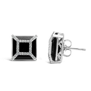 Bids.com 14K White Gold 3/8ct Diamond with 11x11MM Black Onyx Stud Earrings (G-H Color, SI1-SI2 Clarity) Earrings White Smoke White.Gold / 0.387