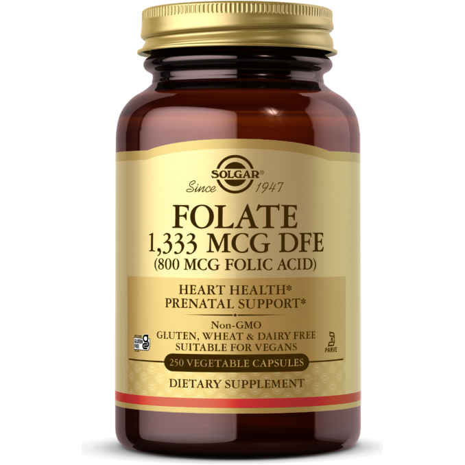 SOLGAR Solgar Folate 800 MCG Folic Acid 250 Tablets Vitamins & Supplements Dark Khaki