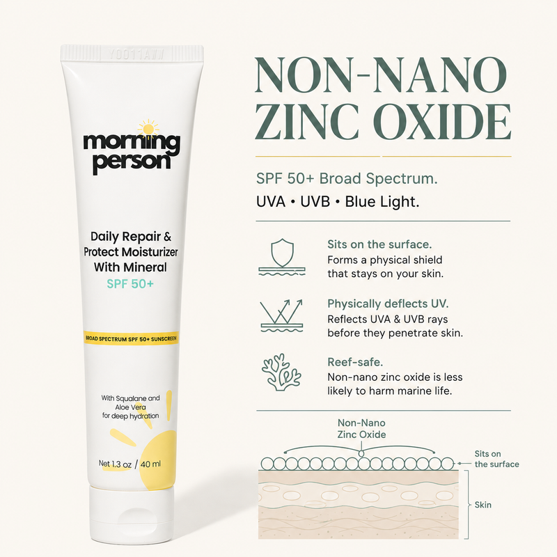 Morning Person Beauty Daily Repair Moisturizer with Mineral SPF 50+ Sunscreen Moisturizer White Smoke