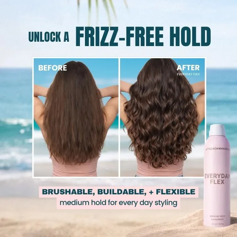 The Beachwaver Co. Everyday Flex Medium Hold Hairspray Styler Alice Blue Full Size (8.4oz),Travel Size (1.4oz)
