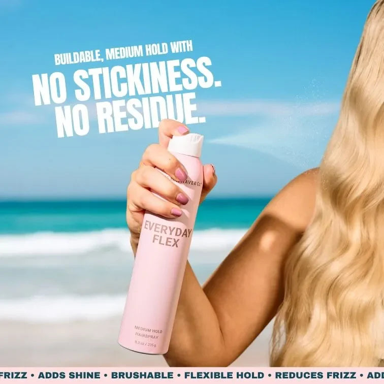 The Beachwaver Co. Everyday Flex Medium Hold Hairspray Styler Light Steel Blue Full Size (8.4oz),Travel Size (1.4oz)