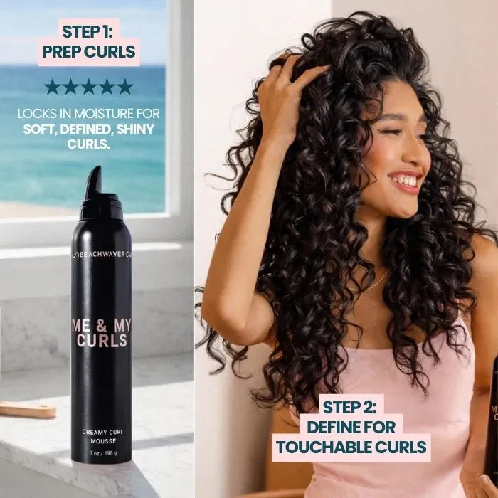 The Beachwaver Co. Me & My Curls Creamy Curl Mousse Hair Care Black Full Size (7oz),Travel Size (1.3oz)
