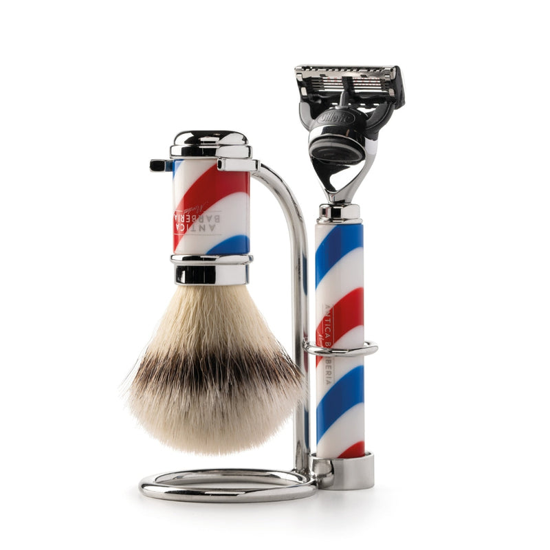 Antica Barberia Mondial US Barbiere Collection Razor + Shaving Brush Vertical Stand Accessory Stands White Smoke
