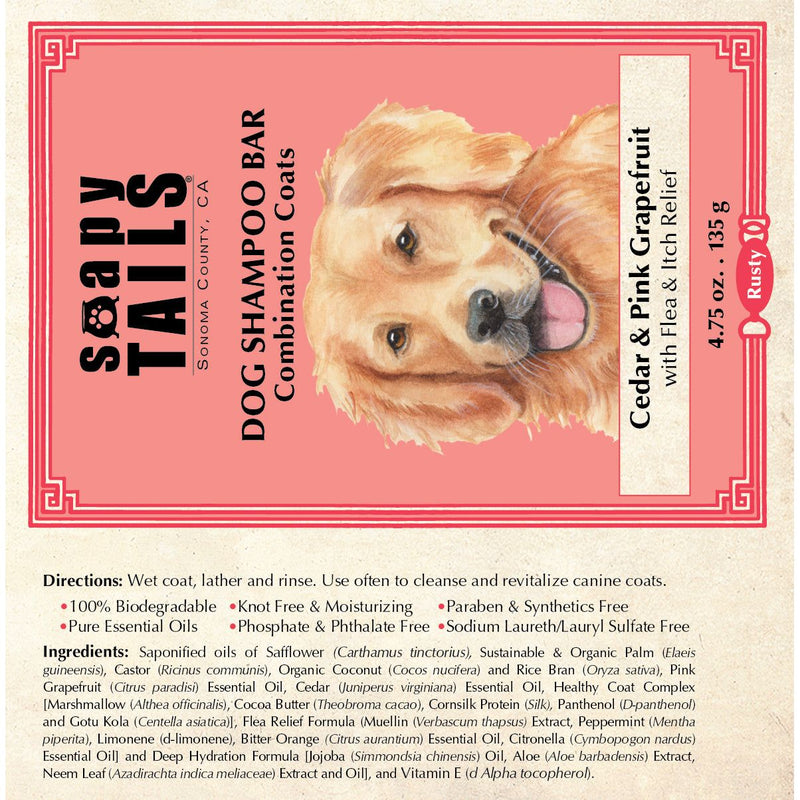 Soap Cauldron Dog Shampoo Bar Cedar & Pink Grapefruit Combination Coats Soapy Tails Antique White 4.75oz.,1oz