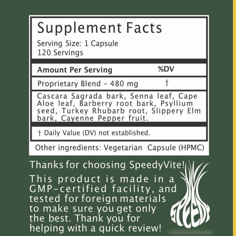 SpeedyVite® Colon Cleaner (Max Strength) Turkey Rhubarb — 120 Veg Caps | Supports Bowel Function* | SpeedyVite® - FREE EXPEDITED Veg Capsules White Smoke 1x 120 Caps,CASE OF 6x 120 Veg caps
