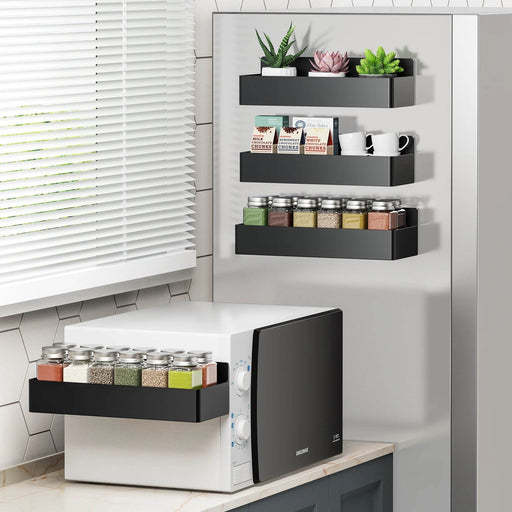 SmartPursue™ Magnetic Spice Rack Set for Refrigerator spice organizer Light Gray 4PCS Black