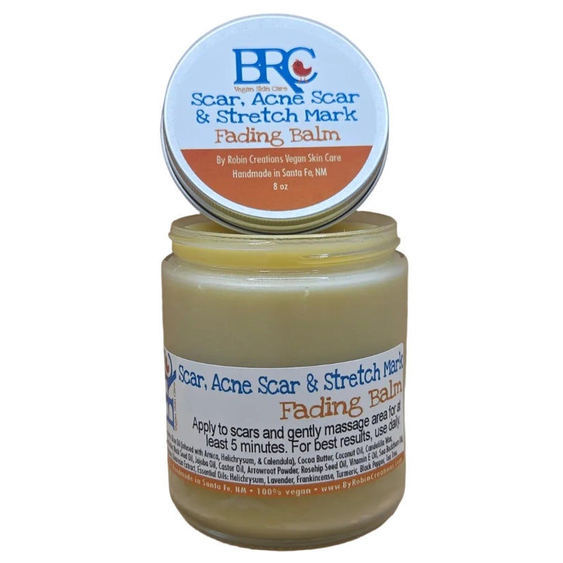 By Robin Creations Scar & Stretch Mark Fading Balm for Face & Body Skin Care White Smoke 8oz Glass Jar