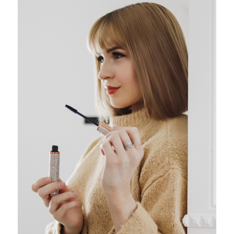 EpiLynx Mega Volume Vegan Mascara Black and Blue – Smudge-Proof with Handmade Diamond Case Light Gray Blue,Black