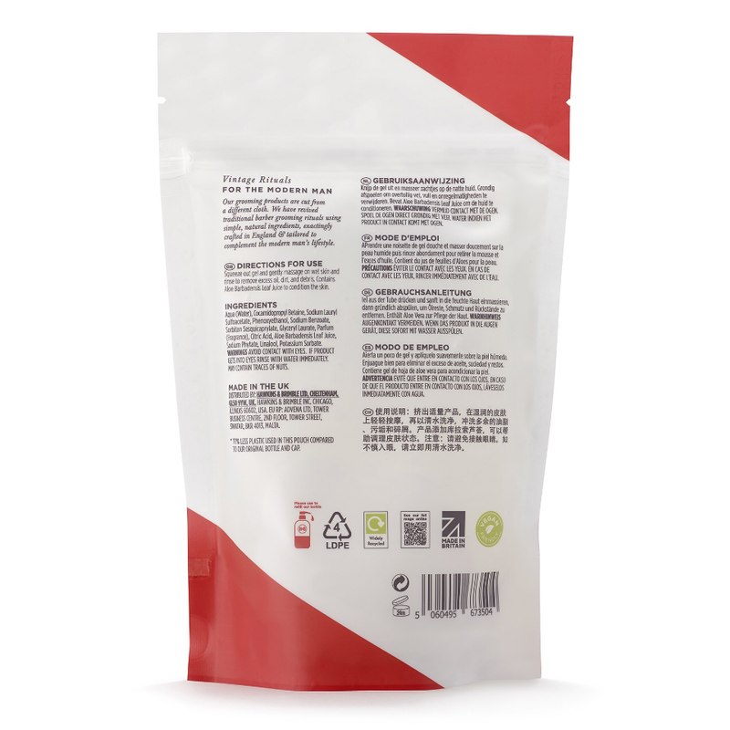 Hawkins & Brimble COM Energising Body Wash Refill Pouch 10.1 fl oz Showering Light Gray