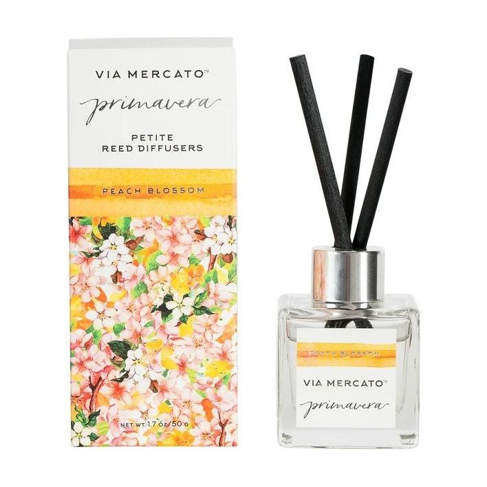 0 Via Mercato Primavera Peach Blossom Petite Reed Diffusers 1.7oz White Smoke