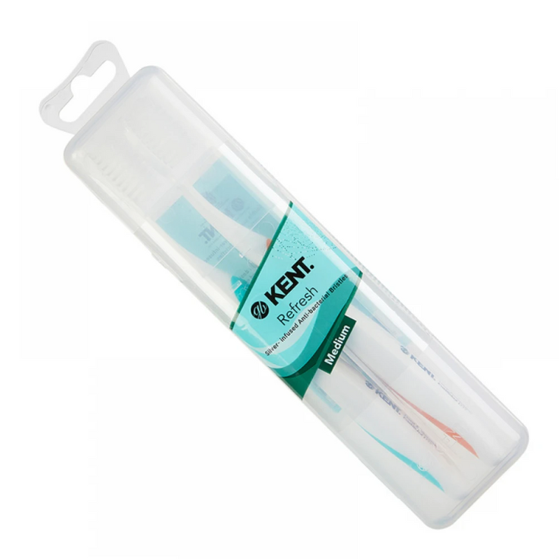 Kent Kent Refresh Silver Infused Anti-bacterial Bristles Medium Toothbrush 2 pack Toothbrushes White Smoke