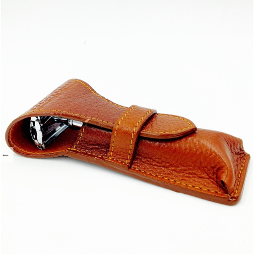 Parker Parker LP3 Saddle Brown Leather Safety  Razor Travel Case Razor Travel Case White Smoke