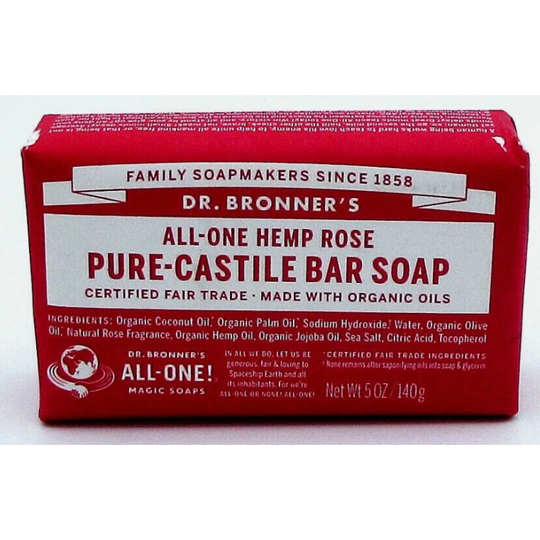 Dr. Bronner's Dr. Bronner's Pure Castile Soap Bar Rose 5 oz Bar Soap Dark Red