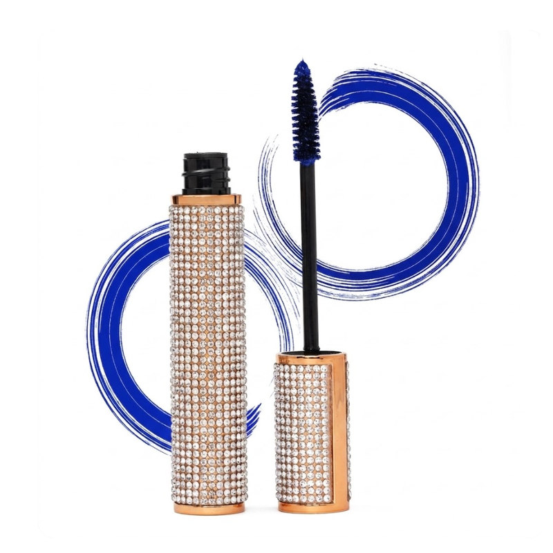 EpiLynx Mega Volume Vegan Mascara Black and Blue – Smudge-Proof with Handmade Diamond Case White Smoke Blue