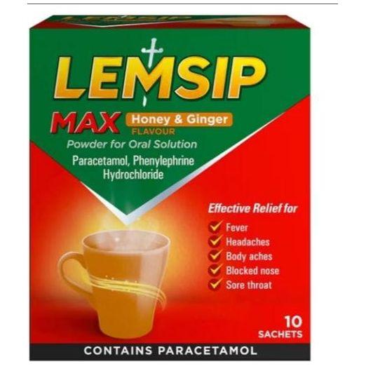 Lemsip Lemsip Max Honey & Ginger 10pk Cold & Flu Medicine Firebrick