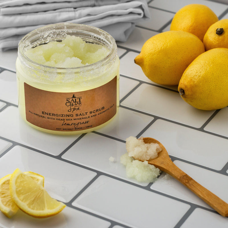 The Salt Cellar Lemongrass Dead Sea Salt Body Scrub Salt Scrub Gray 18 Ounce