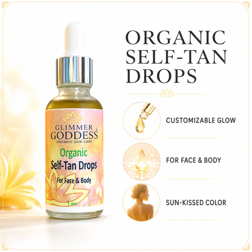 Glimmer Goddess® Organic Skin Care Organic Self Tan Drops – Fast Glow Self Tanner White Smoke Lightly Scented – soft essential oil scent,Unscented – great for extra-sensitive skin