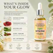 Glimmer Goddess® Organic Skin Care Organic Self Tan Drops – Fast Glow Self Tanner Antique White Lightly Scented – soft essential oil scent,Unscented – great for extra-sensitive skin