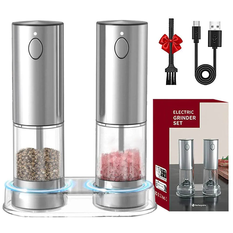 SmartPursue™ Rechargeable Electric Pepper Grinder – Adjustable Spice Mill Spice Grinders White Smoke set