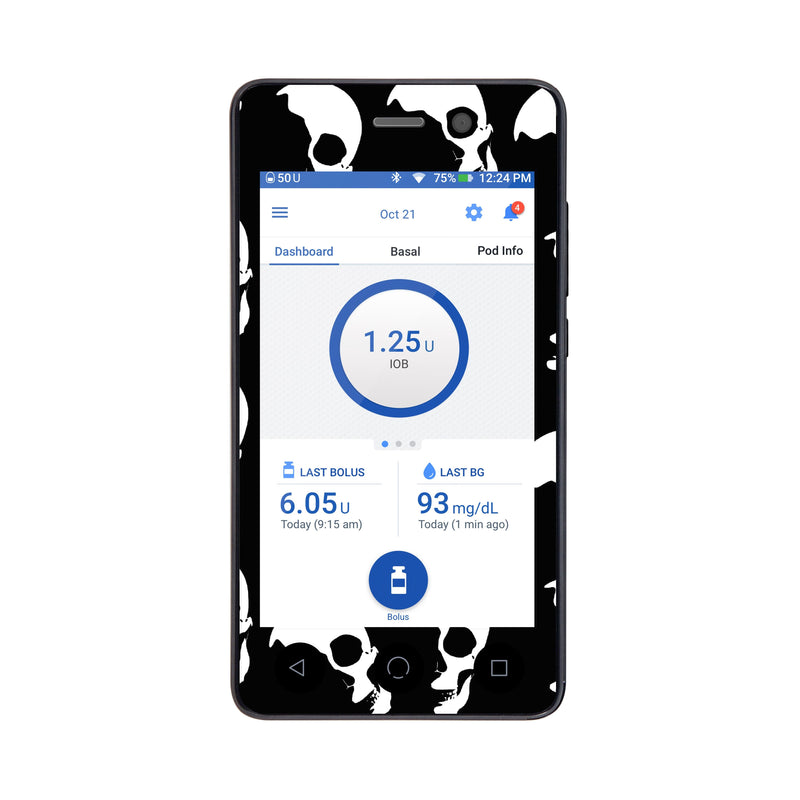 Peelz Shadow Skulls Sticker for Omnipod DASH® PDM – Pump Peelz Peelz/Stickers White Smoke Whole System Peelz (front + case),Front Peelz