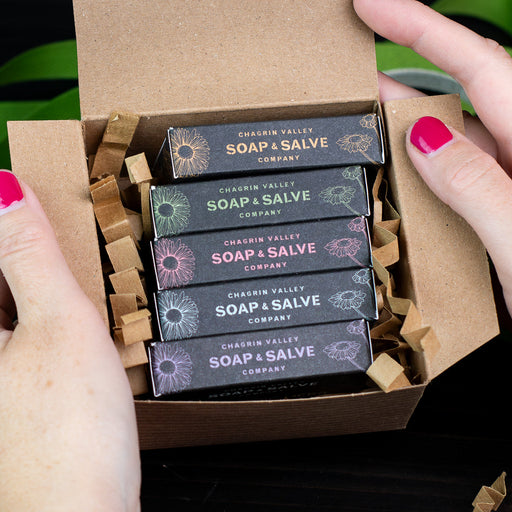 Chagrin Valley Soap & Salve Gift: Soap Sampler 5-Bar Box Gift Black Soap Sampler 5-Sample Box