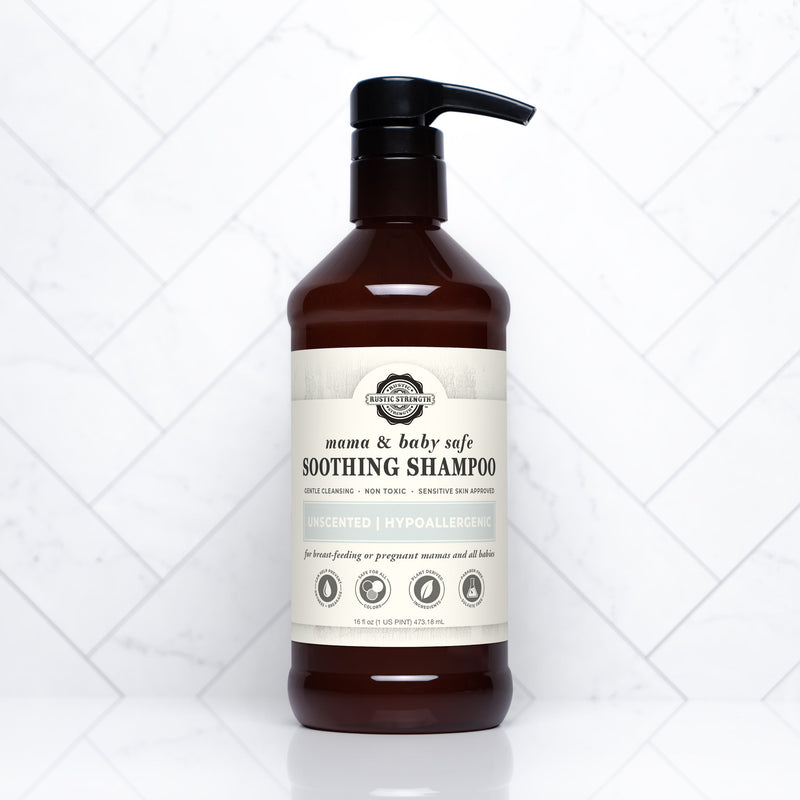 Rustic Strength Soothing Shampoo | Mama + Baby Safe Shampoo White Smoke 16 oz Plastic