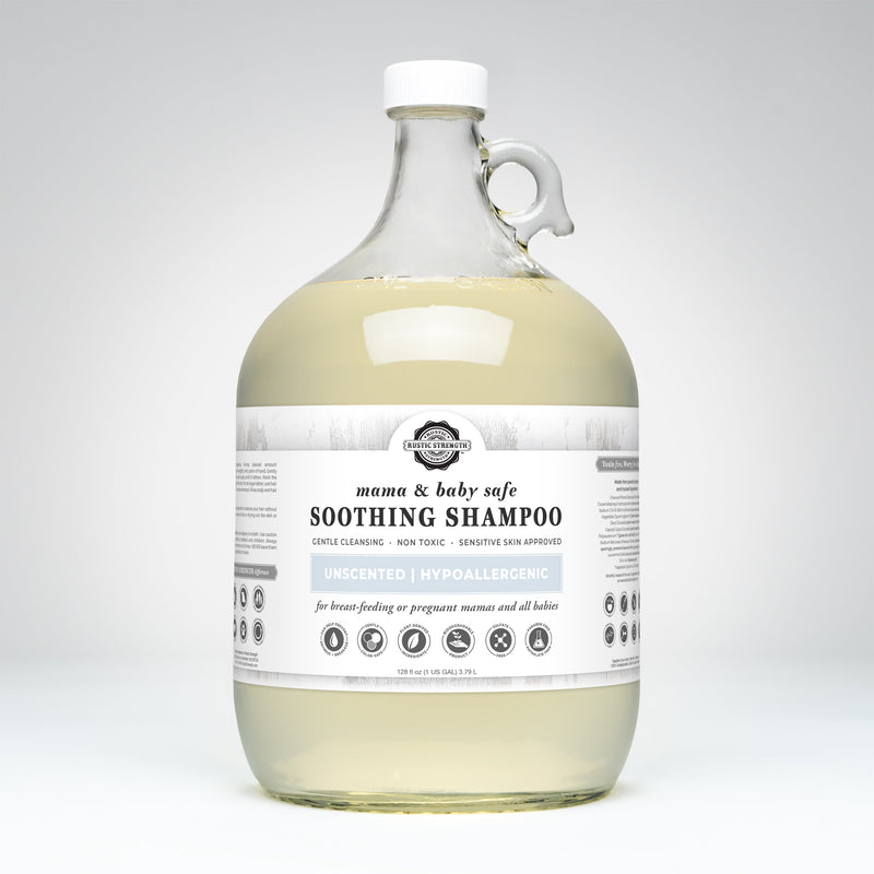 Rustic Strength Soothing Shampoo | Mama + Baby Safe Shampoo Lavender Gallon Glass