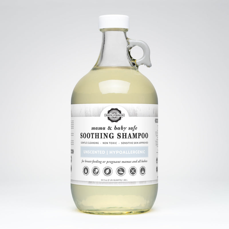 Rustic Strength Soothing Shampoo | Mama + Baby Safe Shampoo Lavender Half Gallon Glass