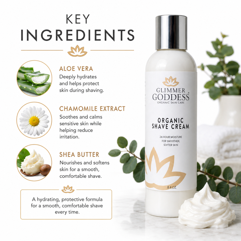 Glimmer Goddess® Organic Skin Care Organic Shave Cream for Sensitive Skin – Hydrating Formula Shaving White Smoke Lavender Lemon,Unscented