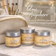Glimmer Goddess® Organic Skin Care Organic Shimmering Body Butter Trio – 3 x 2 oz Travel Set Shimmer Dark Gray Bronze + Diamond + Gold / Soft Glow - Level 1,Bronze + Diamond + Gold / Noticeable Glow - Level 2,Bronze + Diamond + Gold / Bold Glow - Level 3,Bronze + Diamond + Rose Gold / Soft Glow - Level 1,Bronze + Diamond + Rose Gold / Noticeable Glow - Level 2,Bro