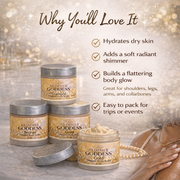 Glimmer Goddess® Organic Skin Care Organic Shimmering Body Butter Trio – 3 x 2 oz Travel Set Shimmer Misty Rose Bronze + Diamond + Gold / Soft Glow - Level 1,Bronze + Diamond + Gold / Noticeable Glow - Level 2,Bronze + Diamond + Gold / Bold Glow - Level 3,Bronze + Diamond + Rose Gold / Soft Glow - Level 1,Bronze + Diamond + Rose Gold / Noticeable Glow - Level 2,Bro