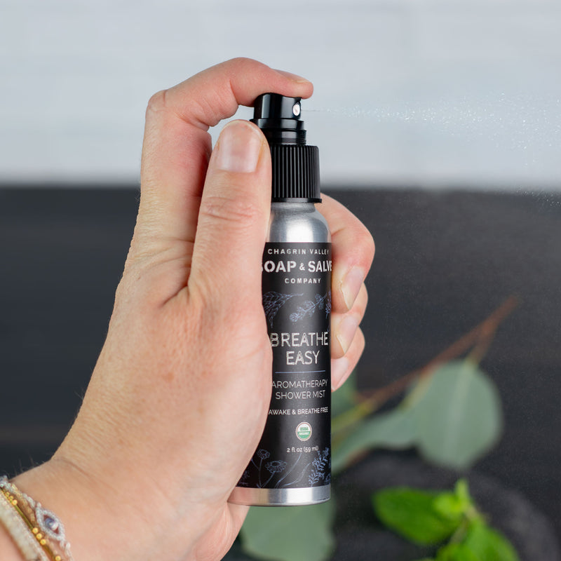 Chagrin Valley Soap & Salve Shower Mist: Breathe Easy Shower Mist Gray 2 fl oz Spray Bottle
