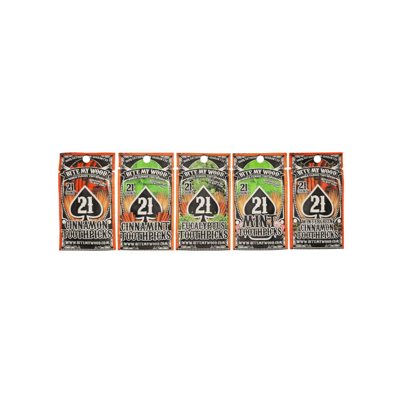 BiteMyWood Flavored Birchwood Toothpicks Variety Pack, 21-Count Resealable Bags Beauty & Personal Care - Nasal & Oral Care - Dental Floss & Picks Light Gray Get All 5,Cinnamon,Cinnamint,Eucalyptus,Mint,Wintergreen