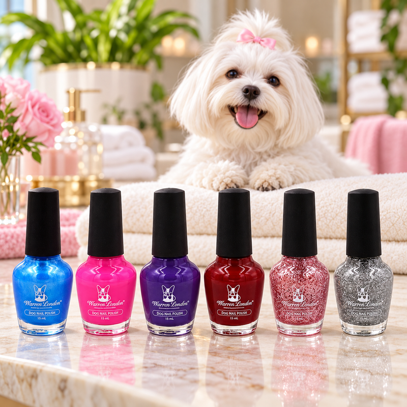 Warren London Dog Nail Polish - Polish Bottles with Brush Dog Nail Polish Light Gray Pawfectly Pink,Violet The Dogs Out Purple,Fire Hydrant Red,Bow Wow Blue,Pink Of The Glitter Sparkle Pink,Diamond In the Ruff Sparkle Silver,Set of All Six Colors
