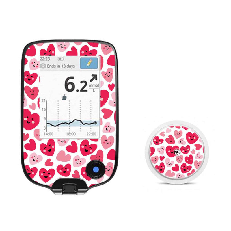 Peelz Smiley Hearts for Freestyle Libre 2 Peelz/Stickers White Smoke Receiver + Sensor