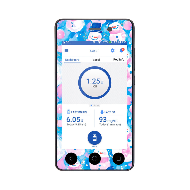 Peelz Snowman Sticker for Omnipod DASH® PDM – Pump Peelz Peelz/Stickers White Smoke Whole System Peelz (front + case),Front Peelz,Case Peelz
